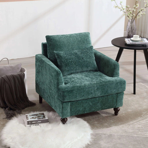 Modern Mid Century Wood Frame Armchair with Tufted Design in Emerald Chenille Default -DTYStore