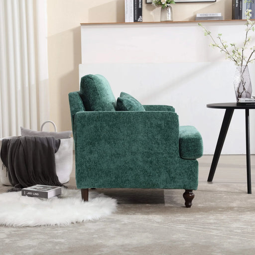 Modern Mid Century Wood Frame Armchair with Tufted Design in Emerald Chenille Default -DTYStore