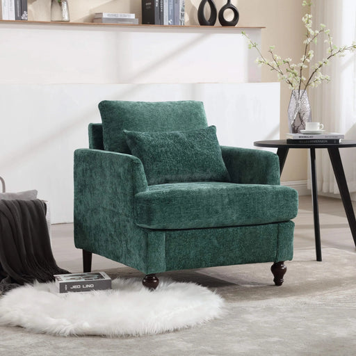 Modern Mid Century Wood Frame Armchair with Tufted Design in Emerald Chenille Default -DTYStore