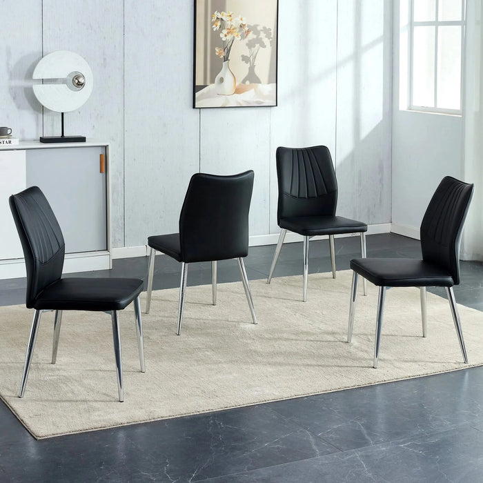 Modern Middle Ages Style Black Dining Chairs with PU Cushions and Silver Metal Legs Default -DTYStore