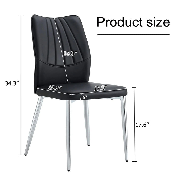 Modern Middle Ages Style Black Dining Chairs with PU Cushions and Silver Metal Legs Default -DTYStore
