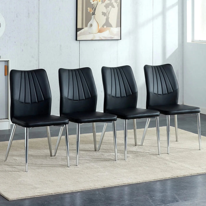 Modern Middle Ages Style Black Dining Chairs with PU Cushions and Silver Metal Legs Default -DTYStore