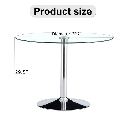 Modern Minimalist Circular Dining Table with Glass Top and Electroplated Silver Metal Legs for Restaurants and Living Rooms Default -DTYStore