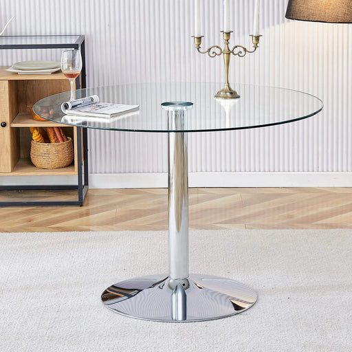 Modern Minimalist Circular Dining Table with Glass Top and Electroplated Silver Metal Legs for Restaurants and Living Rooms Default -DTYStore