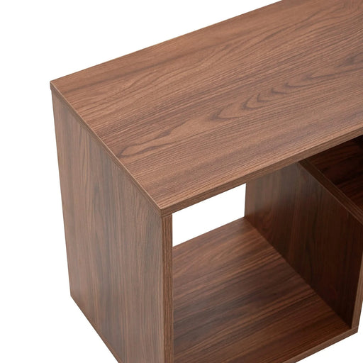 Modern Minimalist Cube TV Stand with Adjustable Open Storage Shelves in Walnut Finish, MDF Material, 55.1 x 11.8 x 17.1 Inches Default -DTYStore