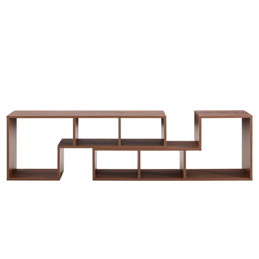 Modern Minimalist Cube TV Stand with Adjustable Open Storage Shelves in Walnut Finish, MDF Material, 55.1 x 11.8 x 17.1 Inches Default -DTYStore