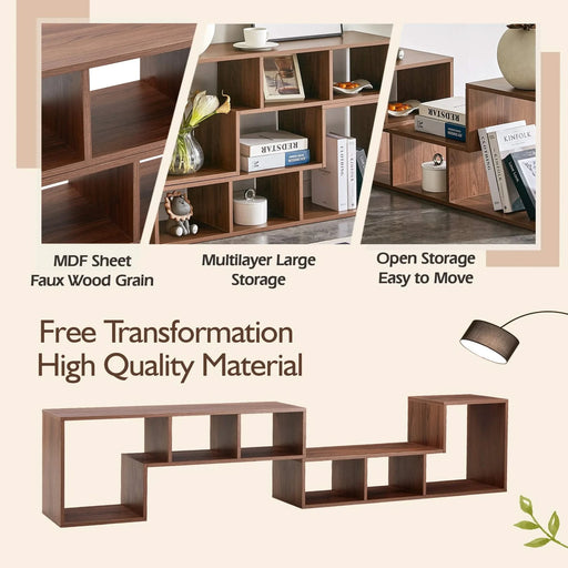 Modern Minimalist Cube TV Stand with Adjustable Open Storage Shelves in Walnut Finish, MDF Material, 55.1 x 11.8 x 17.1 Inches Default -DTYStore