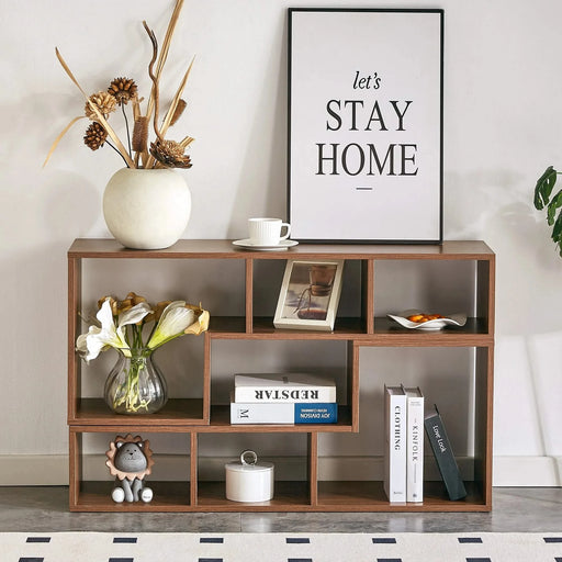 Modern Minimalist Cube TV Stand with Adjustable Open Storage Shelves in Walnut Finish, MDF Material, 55.1 x 11.8 x 17.1 Inches Default -DTYStore