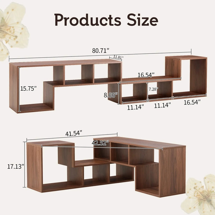 Modern Minimalist Cube TV Stand with Adjustable Open Storage Shelves in Walnut Finish, MDF Material, 55.1 x 11.8 x 17.1 Inches Default -DTYStore