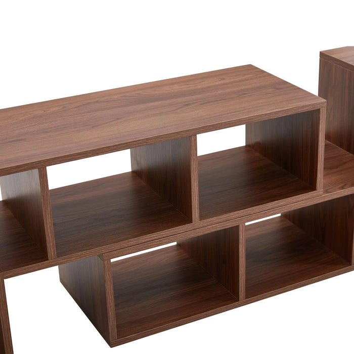 Modern Minimalist Cube TV Stand with Adjustable Open Storage Shelves in Walnut Finish, MDF Material, 55.1 x 11.8 x 17.1 Inches Default -DTYStore