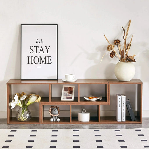 Modern Minimalist Cube TV Stand with Adjustable Open Storage Shelves in Walnut Finish, MDF Material, 55.1 x 11.8 x 17.1 Inches Default -DTYStore