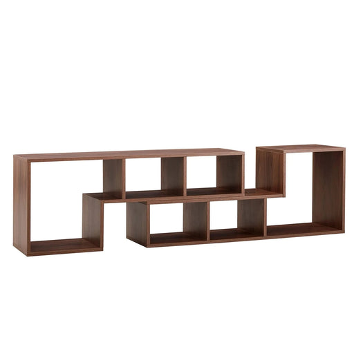 Modern Minimalist Cube TV Stand with Adjustable Open Storage Shelves in Walnut Finish, MDF Material, 55.1 x 11.8 x 17.1 Inches Default -DTYStore
