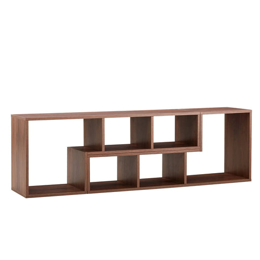 Modern Minimalist Cube TV Stand with Adjustable Open Storage Shelves in Walnut Finish, MDF Material, 55.1 x 11.8 x 17.1 Inches Default -DTYStore