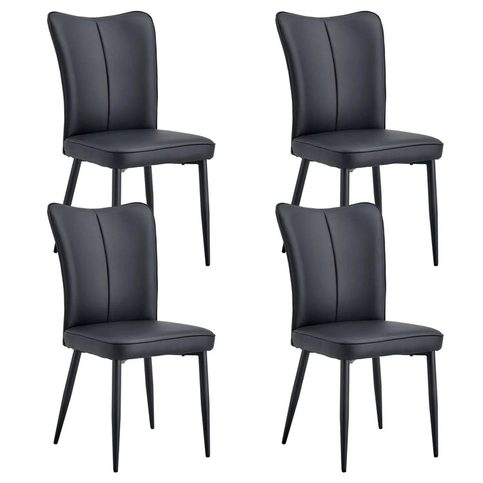 Modern Minimalist Dining Chairs Set of Four with Black PU Leather and Metal Legs Default -DTYStore