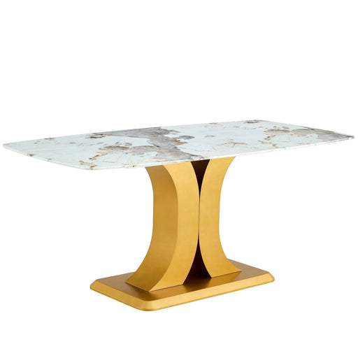 Modern Minimalist Dining Table with Imitation Marbled Glass Top and Gold MDF Legs for Kitchen and Living Room Default -DTYStore