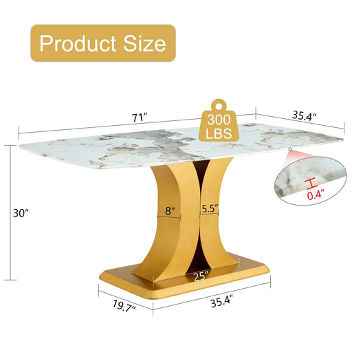 Modern Minimalist Dining Table with Imitation Marbled Glass Top and Gold MDF Legs for Kitchen and Living Room Default -DTYStore
