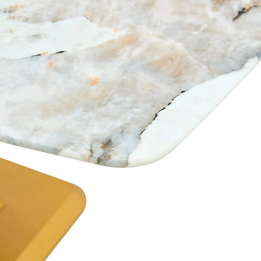 Modern Minimalist Dining Table with Imitation Marbled Glass Top and Gold MDF Legs for Kitchen and Living Room Default -DTYStore