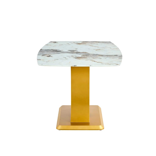 Modern Minimalist Dining Table with Imitation Marbled Glass Top and Gold MDF Legs for Kitchen and Living Room Default -DTYStore