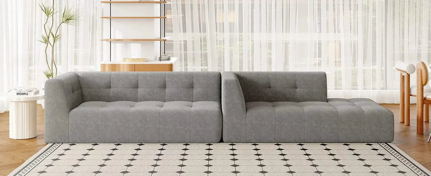 Modern Minimalist L-Shaped Modular Sofa Set Light Gray Chenille 112.2*74' Default -DTYStore