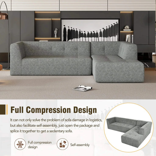 Modern Minimalist L-Shaped Modular Sofa Set Light Gray Chenille 112.2*74' Default -DTYStore