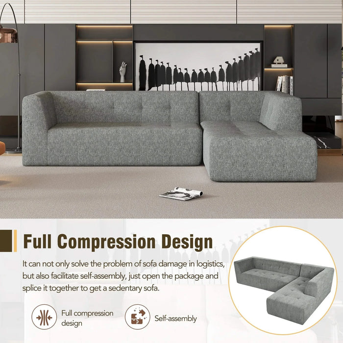 Modern Minimalist L-Shaped Modular Sofa Set Light Gray Chenille 112.2*74' Default -DTYStore