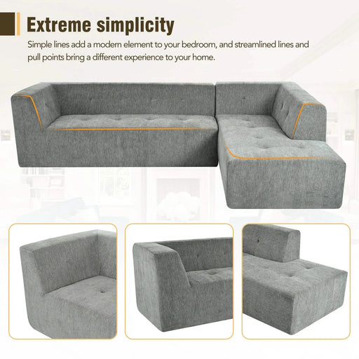 Modern Minimalist L-Shaped Modular Sofa Set Light Gray Chenille 112.2*74' Default -DTYStore