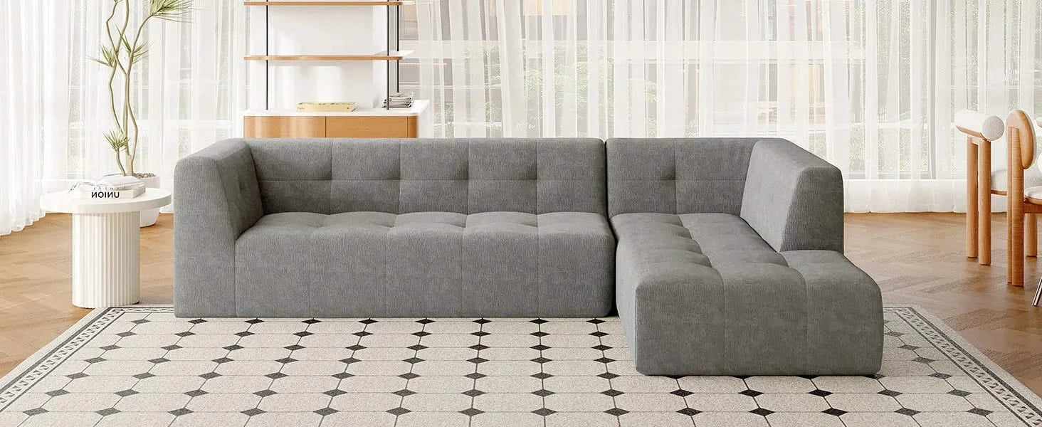 Modern Minimalist L-Shaped Modular Sofa Set Light Gray Chenille 112.2*74' Default -DTYStore