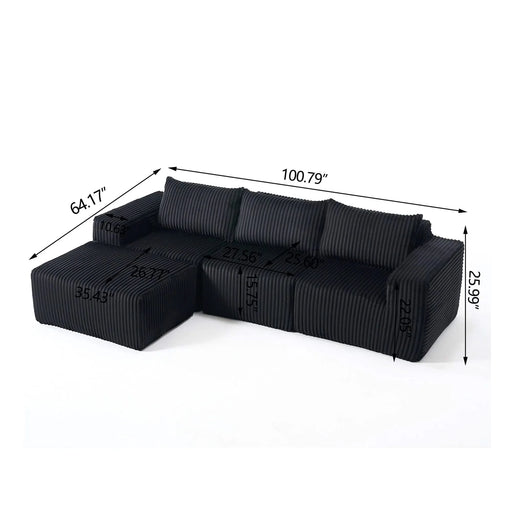 Modern Minimalist Modular Sectional Sofa, L-Shape Upholstered Cloud Couch with Deep Seats, Right Facing Chaise for Living Room - Black Fabric Default -DTYStore