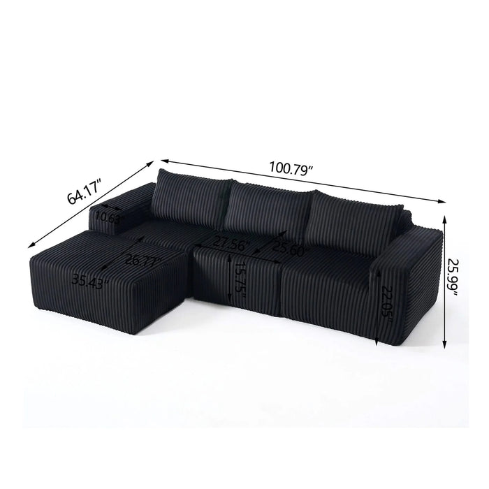 Modern Minimalist Modular Sectional Sofa, L-Shape Upholstered Cloud Couch with Deep Seats, Right Facing Chaise for Living Room - Black Fabric Default -DTYStore
