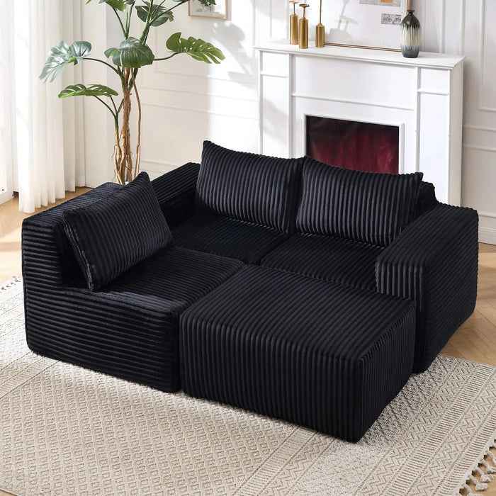 Modern Minimalist Modular Sectional Sofa, L-Shape Upholstered Cloud Couch with Deep Seats, Right Facing Chaise for Living Room - Black Fabric Default -DTYStore
