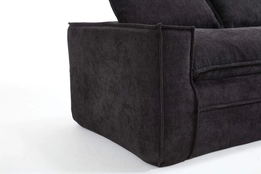 Modern Minimalist Modular Sectional Sofa with Deep Seats and Right Facing Chaise, Black Upholstered Fabric Default -DTYStore