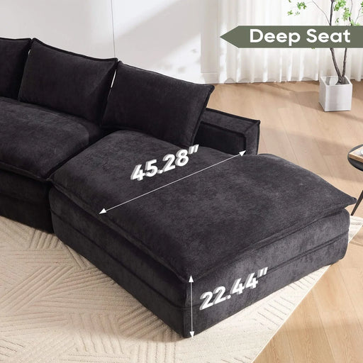 Modern Minimalist Modular Sectional Sofa with Deep Seats and Right Facing Chaise, Black Upholstered Fabric Default -DTYStore