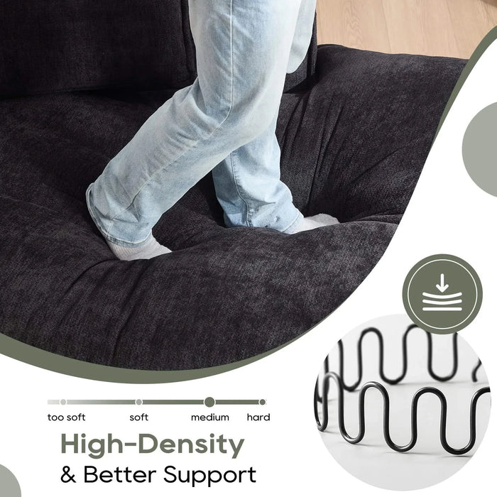 Modern Minimalist Modular Sectional Sofa with Deep Seats and Right Facing Chaise, Black Upholstered Fabric Default -DTYStore