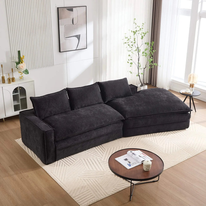 Modern Minimalist Modular Sectional Sofa with Deep Seats and Right Facing Chaise, Black Upholstered Fabric Default -DTYStore