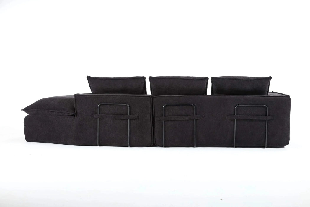 Modern Minimalist Modular Sectional Sofa with Deep Seats and Right Facing Chaise, Black Upholstered Fabric Default -DTYStore