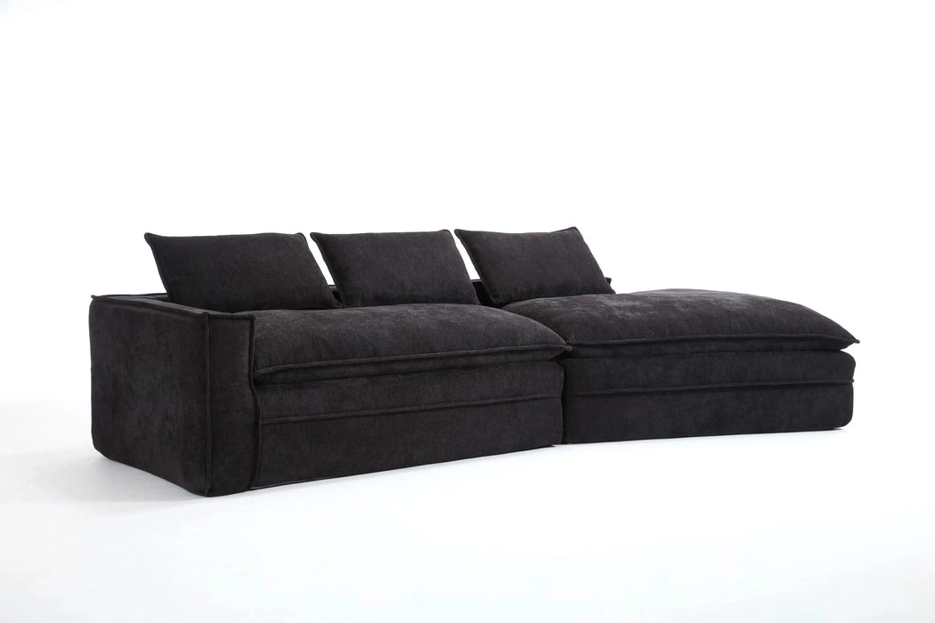 Modern Minimalist Modular Sectional Sofa with Deep Seats and Right Facing Chaise, Black Upholstered Fabric Default -DTYStore