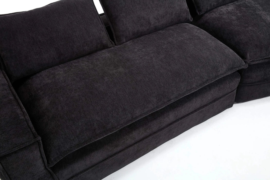 Modern Minimalist Modular Sectional Sofa with Deep Seats and Right Facing Chaise, Black Upholstered Fabric Default -DTYStore