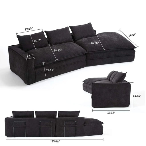 Modern Minimalist Modular Sectional Sofa with Deep Seats and Right Facing Chaise, Black Upholstered Fabric Default -DTYStore