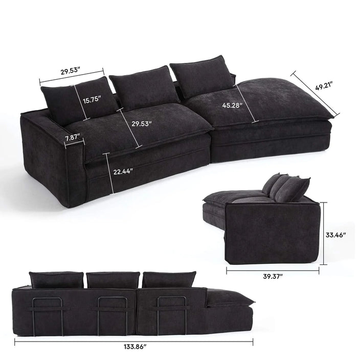 Modern Minimalist Modular Sectional Sofa with Deep Seats and Right Facing Chaise, Black Upholstered Fabric Default -DTYStore