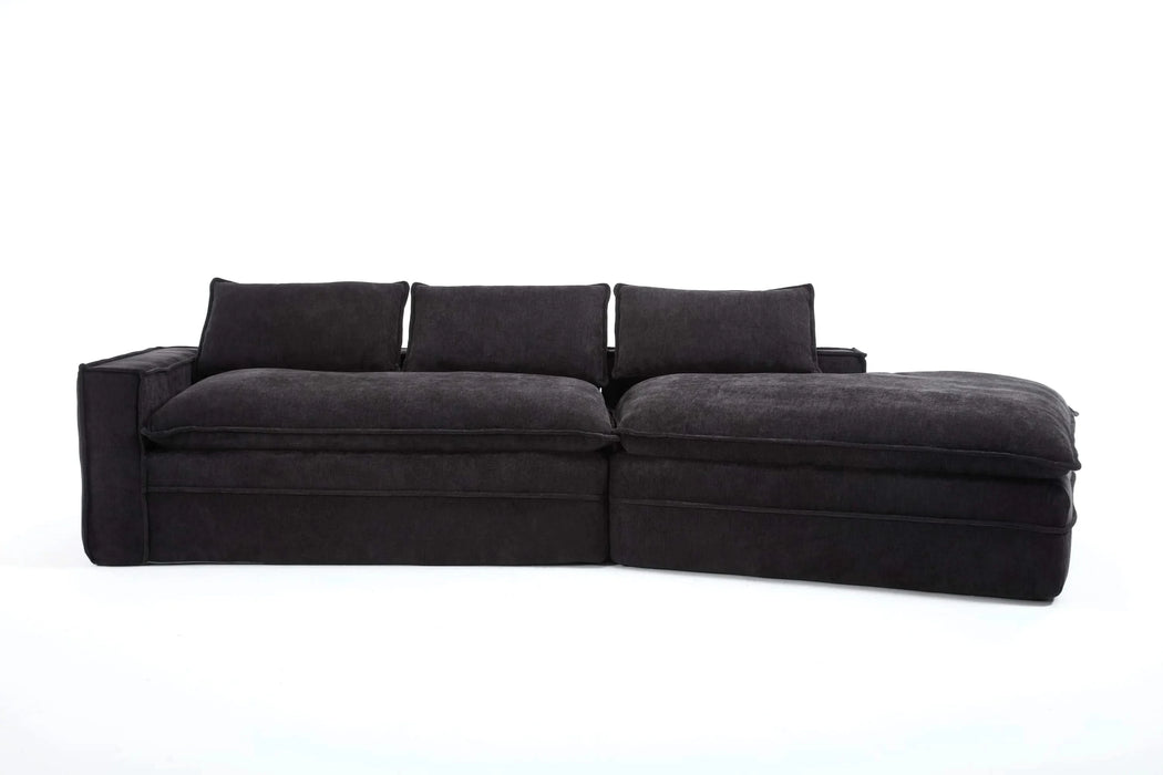 Modern Minimalist Modular Sectional Sofa with Deep Seats and Right Facing Chaise, Black Upholstered Fabric Default -DTYStore