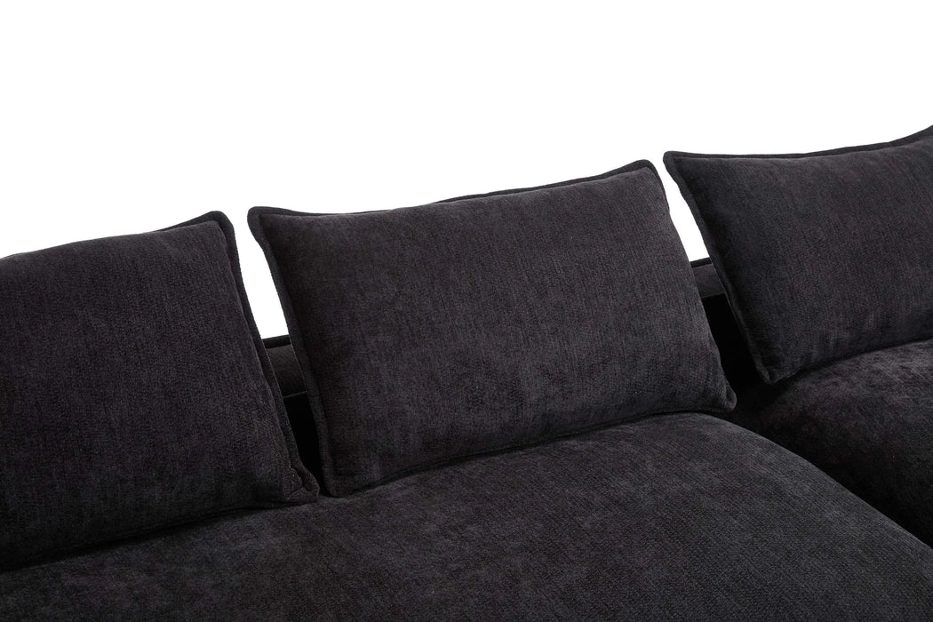 Modern Minimalist Modular Sectional Sofa with Deep Seats and Right Facing Chaise, Black Upholstered Fabric Default -DTYStore