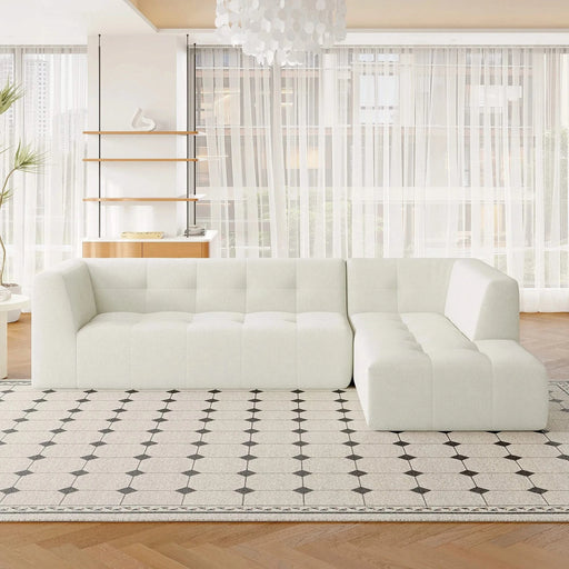Modern Minimalist Modular Sofa Set with Upholstered Chenille, L-Shaped, Beige, 112.2*74 Inches Default -DTYStore