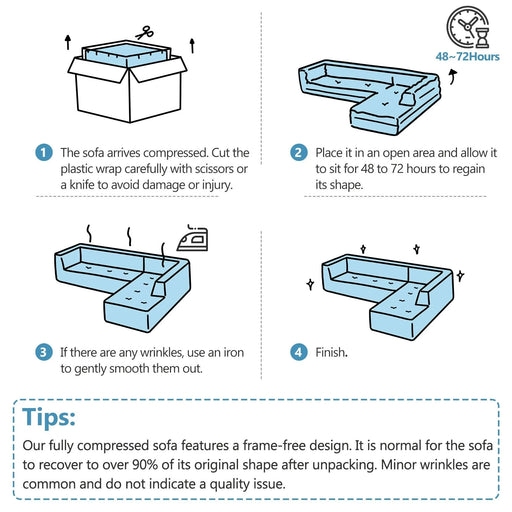 Modern Minimalist Modular Sofa Set with Upholstered Chenille, L-Shaped, Beige, 112.2*74 Inches Default -DTYStore
