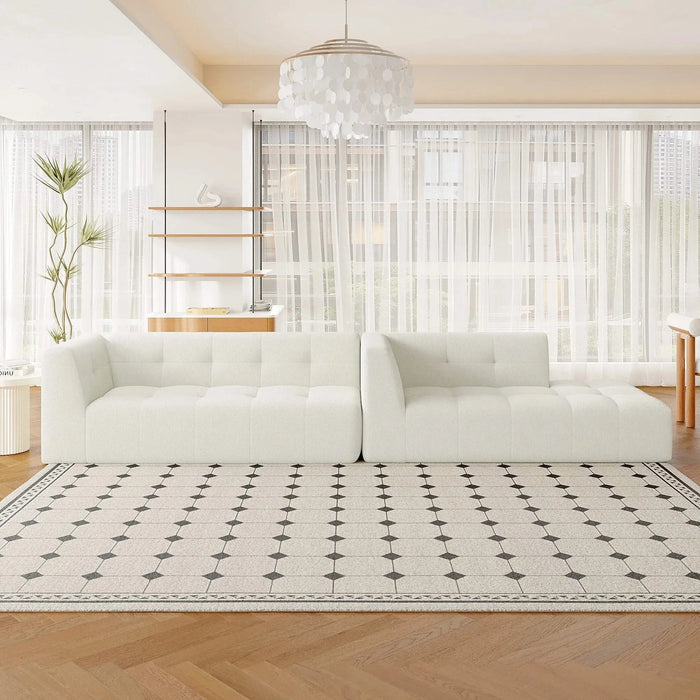 Modern Minimalist Modular Sofa Set with Upholstered Chenille, L-Shaped, Beige, 112.2*74 Inches Default -DTYStore