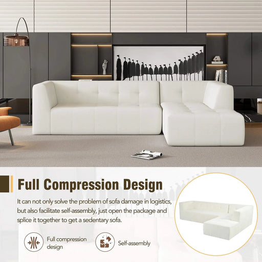 Modern Minimalist Modular Sofa Set with Upholstered Chenille, L-Shaped, Beige, 112.2*74 Inches Default -DTYStore