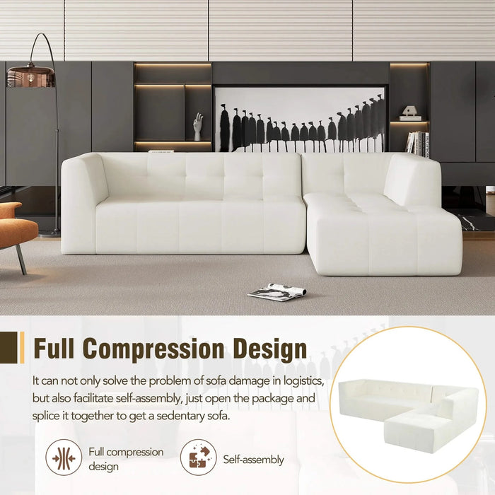 Modern Minimalist Modular Sofa Set with Upholstered Chenille, L-Shaped, Beige, 112.2*74 Inches Default -DTYStore