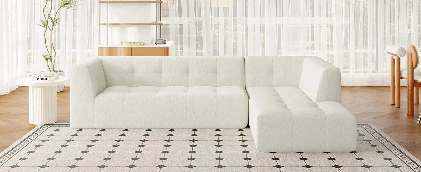 Modern Minimalist Modular Sofa Set with Upholstered Chenille, L-Shaped, Beige, 112.2*74 Inches Default -DTYStore