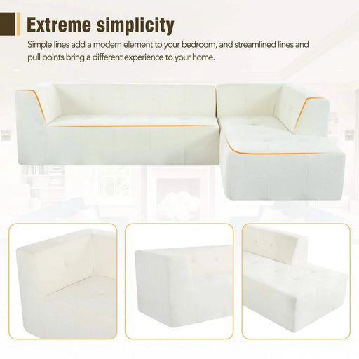 Modern Minimalist Modular Sofa Set with Upholstered Chenille, L-Shaped, Beige, 112.2*74 Inches Default -DTYStore