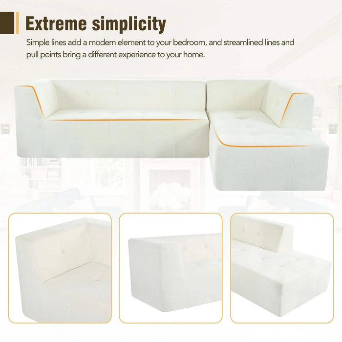 Modern Minimalist Modular Sofa Set with Upholstered Chenille, L-Shaped, Beige, 112.2*74 Inches Default -DTYStore