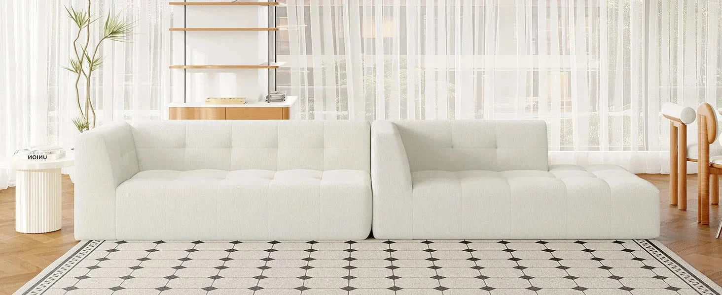 Modern Minimalist Modular Sofa Set with Upholstered Chenille, L-Shaped, Beige, 112.2*74 Inches Default -DTYStore